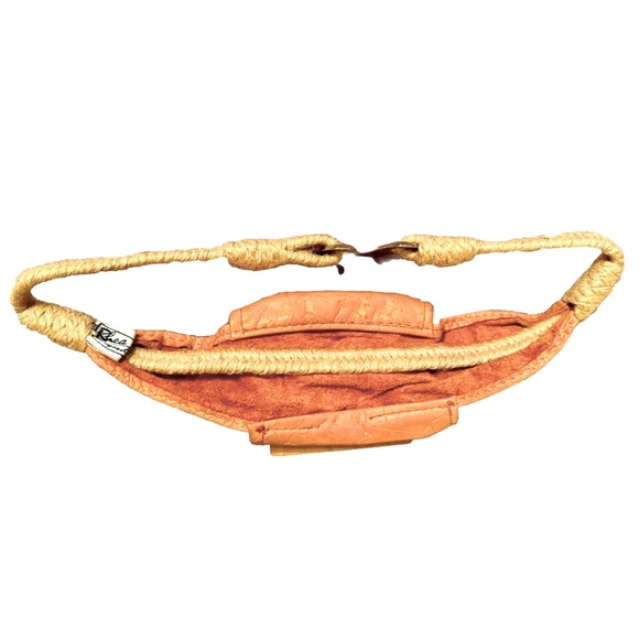 🪸RHEA🪸 LEATHER WOOD BEADS JUTE STRETCH HOOK LOOP VTG BOHO SOUTHWESTERN BELT🏜️ - Picture 4 of 11